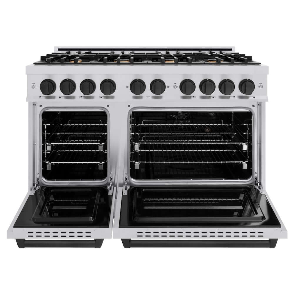 ZLINE Autograph Edition 48 in. 6.7 cu. ft. Classic Double Oven Dual Fuel Range with 8 Burner Gas Cooktop in Stainless Steel and Matte Black Accents, Open Box-Good Condition