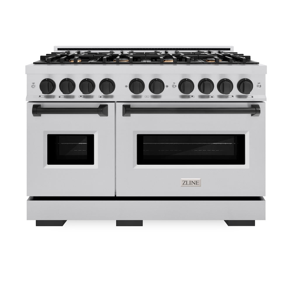 ZLINE Autograph Edition 48 in. 6.7 cu. ft. Classic Double Oven Dual Fuel Range with 8 Burner Gas Cooktop in Stainless Steel and Matte Black Accents, Open Box-Great Condition
