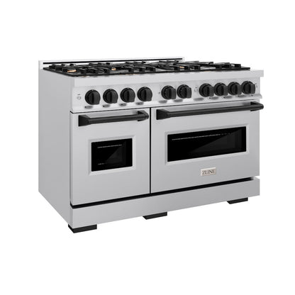 ZLINE Autograph Edition 48 in. 6.7 cu. ft. Classic Double Oven Dual Fuel Range with 8 Burner Gas Cooktop in Stainless Steel and Matte Black Accents, Open Box-Great Condition