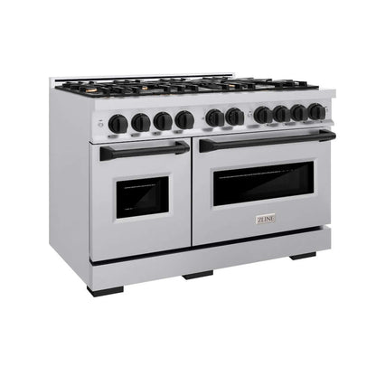 ZLINE Autograph Edition 48 in. 6.7 cu. ft. Classic Double Oven Dual Fuel Range with 8 Burner Gas Cooktop in Stainless Steel and Matte Black Accents, Open Box-Good Condition
