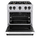 ZLINE Autograph Edition 30 in. 4.2 cu. ft. Classic Dual Fuel Range with 4 Burner Gas Cooktop and Electric Convection Oven in Stainless Steel with White Matte Door and Matte Black Accents (CDRZ-WM-30-MB) front, oven open.