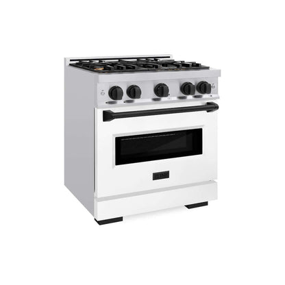 ZLINE Autograph Edition 30 in. 4.2 cu. ft. Classic Dual Fuel Range with 4 Burner Gas Cooktop and Electric Convection Oven in Stainless Steel with White Matte Door and Matte Black Accents, Open Box-Good Condition