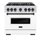 ZLINE Autograph Edition 36 in. 5.2 cu. ft. Classic Dual Fuel Range with 6 Burner Gas Cooktop and Electric Convection Oven in Stainless Steel with White Matte Door and Matte Black Accents, Open Box-Good Condition