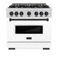ZLINE Autograph Edition 36 in. 5.2 cu. ft. Classic Dual Fuel Range with 6 Burner Gas Cooktop and Electric Convection Oven in Stainless Steel with White Matte Door and Matte Black Accents, Open Box-Great Condition