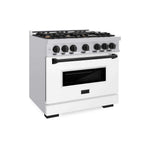 ZLINE Autograph Edition 36 in. 5.2 cu. ft. Classic Dual Fuel Range with 6 Burner Gas Cooktop and Electric Convection Oven in Stainless Steel with White Matte Door and Matte Black Accents, Open Box-Good Condition