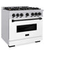 ZLINE Autograph Edition 36 in. 5.2 cu. ft. Classic Dual Fuel Range with 6 Burner Gas Cooktop and Electric Convection Oven in Stainless Steel with White Matte Door and Matte Black Accents, Open Box-Good Condition