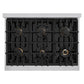 ZLINE Autograph Edition 36 in. 5.2 cu. ft. Classic Dual Fuel Range with 6 Burner Gas Cooktop and Electric Convection Oven in Stainless Steel with White Matte Door and Matte Black Accents, Open Box-Great Condition