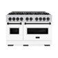ZLINE Autograph Edition 48 in. 6.7 cu. ft. Classic Double Oven Dual Fuel Range with 8 Burner Gas Cooktop in Stainless Steel with White Matte Door and Matte Black Accents (CDRZ-WM-48-MB)