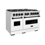 ZLINE Autograph Edition 48 in. 6.7 cu. ft. Classic Double Oven Dual Fuel Range with 8 Burner Gas Cooktop in Stainless Steel with White Matte Door and Matte Black Accents, Open Box-Great Condition