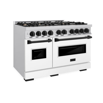 ZLINE Autograph Edition 48 in. 6.7 cu. ft. Classic Double Oven Dual Fuel Range with 8 Burner Gas Cooktop in Stainless Steel with White Matte Door and Matte Black Accents, Open Box-Great Condition