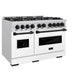 ZLINE Autograph Edition 48 in. 6.7 cu. ft. Classic Double Oven Dual Fuel Range with 8 Burner Gas Cooktop in Stainless Steel with White Matte Door and Matte Black Accents, Open Box-Great Condition