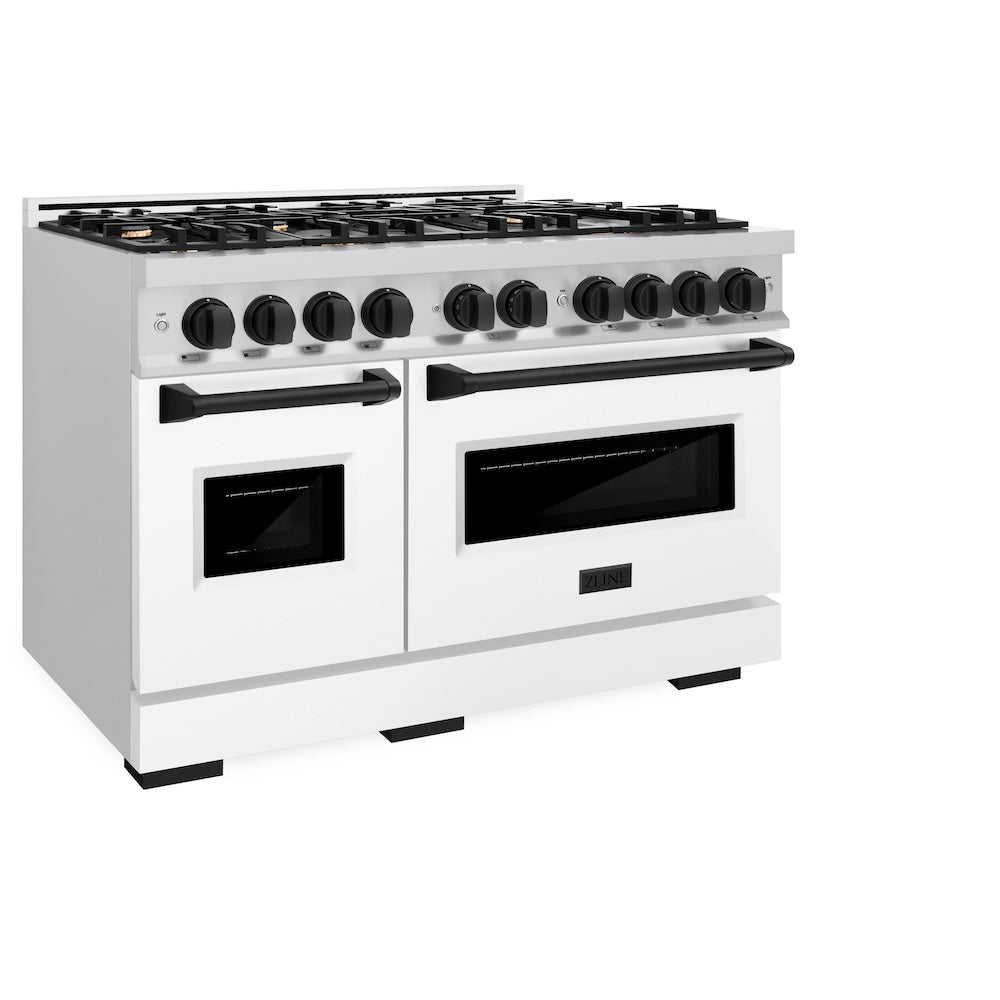 ZLINE Autograph Edition 48 in. 6.7 cu. ft. Classic Double Oven Dual Fuel Range with 8 Burner Gas Cooktop in Stainless Steel with White Matte Door and Matte Black Accents, Open Box-Great Condition