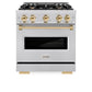ZLINE Autograph Edition 30 in. 4.2 cu. ft. Classic Dual Fuel Range with 4 Burner Gas Cooktop and Electric Convection Oven in Stainless Steel with Polished Gold Accents, Open Box-Great Condition