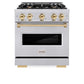 ZLINE Autograph Edition 30 in. 4.2 cu. ft. Classic Dual Fuel Range with 4 Burner Gas Cooktop and Electric Convection Oven in Stainless Steel with Polished Gold Accents, Open Box-Good Condition