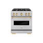 ZLINE Autograph Edition 30 in. 4.2 cu. ft. Classic Dual Fuel Range with 4 Burner Gas Cooktop and Electric Convection Oven in Stainless Steel with Polished Gold Accents, Open Box-Great Condition