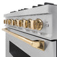 ZLINE Autograph Edition 36 in. 5.2 cu. ft. Classic Dual Fuel Range with 6 Burner Gas Cooktop and Electric Convection Oven in Stainless Steel with Polished Gold Accents, Open Box-Great Condition