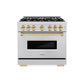 ZLINE Autograph Edition 36 in. 5.2 cu. ft. Classic Dual Fuel Range with 6 Burner Gas Cooktop and Electric Convection Oven in Stainless Steel with Polished Gold Accents, Open Box-Great Condition