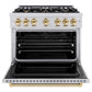 ZLINE Autograph Edition 36 in. 5.2 cu. ft. Classic Dual Fuel Range with 6 Burner Gas Cooktop and Electric Convection Oven in Stainless Steel with Polished Gold Accents, Open Box-Good Condition