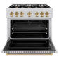ZLINE Autograph Edition 36 in. 5.2 cu. ft. Classic Dual Fuel Range with 6 Burner Gas Cooktop and Electric Convection Oven in Stainless Steel with Polished Gold Accents, Open Box-Great Condition