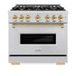 ZLINE Autograph Edition 36 in. 5.2 cu. ft. Classic Dual Fuel Range with 6 Burner Gas Cooktop and Electric Convection Oven in Stainless Steel with Polished Gold Accents, Open Box-Great Condition
