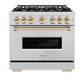 ZLINE Autograph Edition 36 in. 5.2 cu. ft. Classic Dual Fuel Range with 6 Burner Gas Cooktop and Electric Convection Oven in Stainless Steel with Polished Gold Accents, Open Box-Good Condition