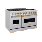 ZLINE Autograph Edition 48 in. 6.7 cu. ft. Classic Double Oven Dual Fuel Range with 8 Burner Gas Cooktop in Stainless Steel and Polished Gold Accents, Open Box-Good Condition
