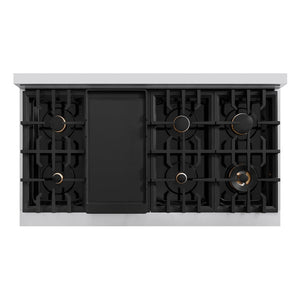ZLINE Autograph Edition 48 in. 6.7 cu. ft. Classic Double Oven Dual Fuel Range with 8 Burner Gas Cooktop in Stainless Steel and Polished Gold Accents, Open Box-Great Condition