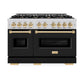 ZLINE Autograph Edition 48 in. 6.7 cu. ft. Classic Double Oven Dual Fuel Range with 8 Burner Gas Cooktop in Stainless Steel with Black Matte Doors and Polished Gold Accents, Open Box-Great Condition