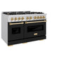 ZLINE Autograph Edition 48 in. 6.7 cu. ft. Classic Double Oven Dual Fuel Range with 8 Burner Gas Cooktop in Stainless Steel with Black Matte Doors and Polished Gold Accents, Open Box-Great Condition