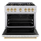 ZLINE Autograph Edition 36 in. 5.2 cu. ft. Classic Dual Fuel Range with 6 Burner Gas Cooktop and Electric Convection Oven in Stainless Steel with White Matte Door and Polished Gold Accents, Open Box-Good Condition