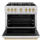 ZLINE Autograph Edition 36 in. 5.2 cu. ft. Classic Dual Fuel Range with 6 Burner Gas Cooktop and Electric Convection Oven in Stainless Steel with White Matte Door and Polished Gold Accents, Open Box-Great Condition
