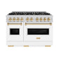 ZLINE Autograph Edition 48 in. 6.7 cu. ft. Classic Double Oven Dual Fuel Range with 8 Burner Gas Cooktop in Stainless Steel with White Matte Door and Polished Gold Accents, Open Box-Great Condition