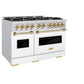 ZLINE Autograph Edition 48 in. 6.7 cu. ft. Classic Double Oven Dual Fuel Range with 8 Burner Gas Cooktop in Stainless Steel with White Matte Door and Polished Gold Accents, Open Box-Good Condition