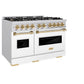 ZLINE Autograph Edition 48 in. 6.7 cu. ft. Classic Double Oven Dual Fuel Range with 8 Burner Gas Cooktop in Stainless Steel with White Matte Door and Polished Gold Accents, Open Box-Great Condition