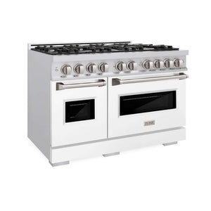 ZLINE 48 in. 6.7 cu. ft. Classic Double Oven Dual Fuel Range with 8 Burner Gas Cooktop in Stainless Steel with White Matte Doors (CDR-WM-48) main image.