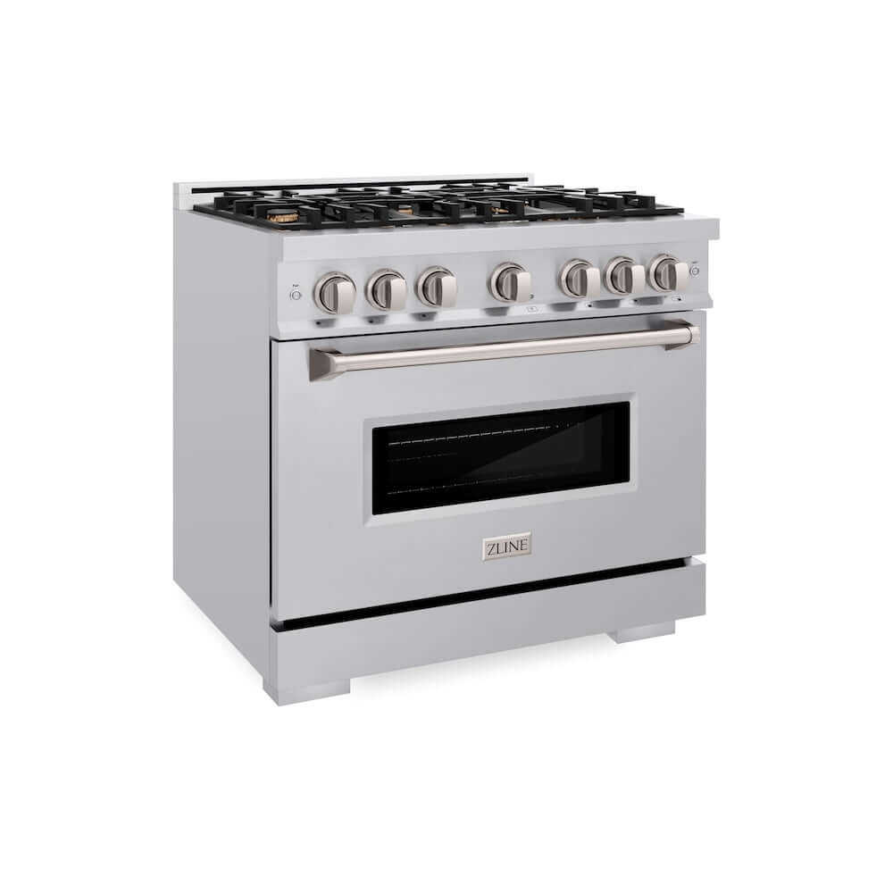 ZLINE 36 in. 5.2 cu. ft. Classic Gas Range with Convection Gas Oven in Stainless Steel with 6 Brass Burners (CGR-BR-36) main image.