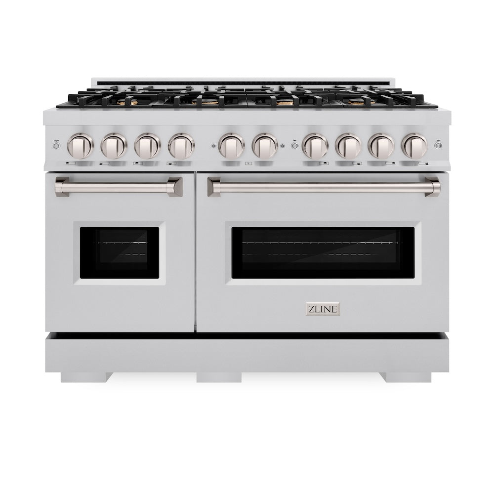 ZLINE 48 in. 6.7 cu. ft. Classic Double Oven Gas Range in Stainless Steel with 8 Brass Burners (CGR-BR-48)