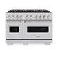 ZLINE 48 in. 6.7 cu. ft. Classic Double Oven Gas Range in Stainless Steel with 8 Brass Burners (CGR-BR-48) front, oven closed.