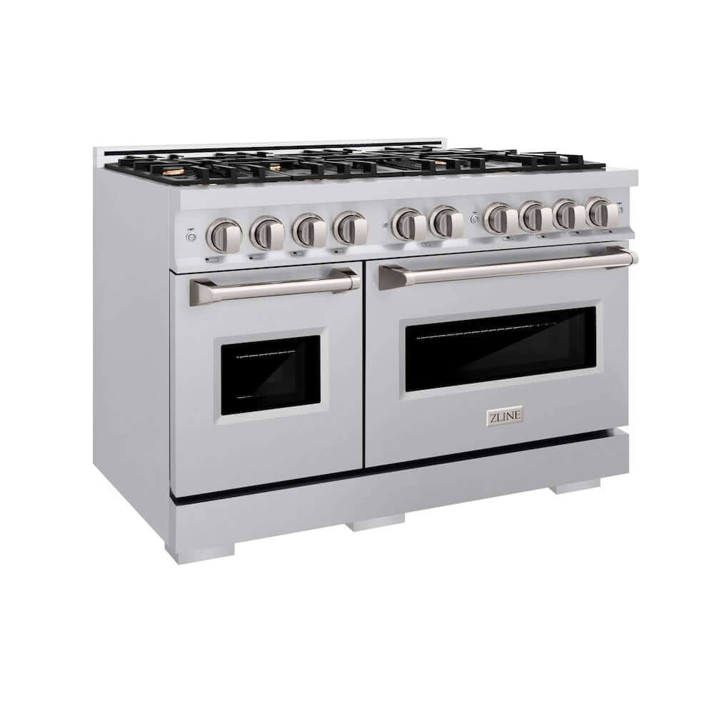 ZLINE 48 in. 6.7 cu. ft. Classic Double Oven Gas Range in Stainless Steel with 8 Brass Burners (CGR-BR-48) main image.