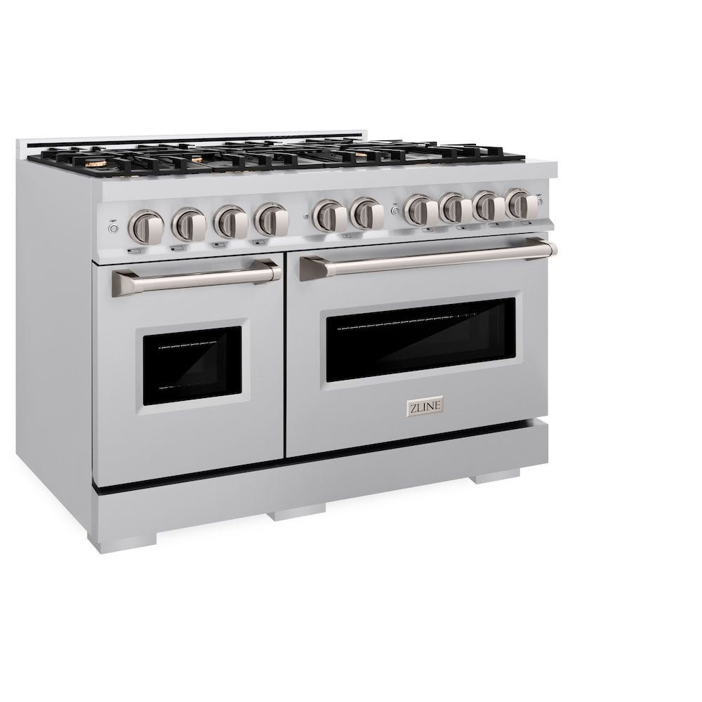 ZLINE 48 in. 6.7 cu. ft. Classic Double Oven Gas Range in Stainless Steel with 8 Brass Burners (CGR-BR-48)