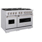 ZLINE 48 in. 6.7 cu. ft. Classic Double Oven Gas Range in Stainless Steel with 8 Brass Burners (CGR-BR-48) side, oven closed.