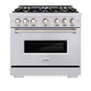 ZLINE 36 in. 5.2 cu. ft. Classic Gas Range with 6 Burner Cooktop and Convection Gas Oven in Stainless Steel (CGR36) front, oven closed.