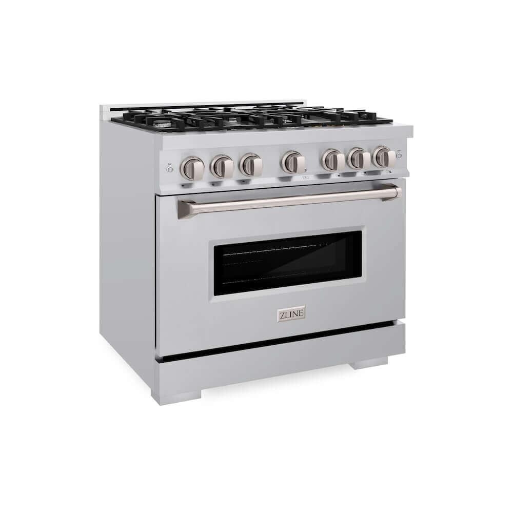 ZLINE 36 in. 5.2 cu. ft. Classic Gas Range with 6 Burner Cooktop and Convection Gas Oven in Stainless Steel (CGR36) main image.
