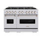 ZLINE 48 in. 6.7 cu. ft. Classic Double Oven Gas Range with 8 Burner Cooktop in Stainless Steel (CGR48) front, oven closed.