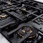 ZLINE Autograph Edition 48 in. 6.7 cu. ft. Classic Double Oven Gas Range with 8 Burner Cooktop in Stainless Steel and Polished Gold Accents (CGRZ-48-G) close-up detail, dual function burner.