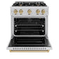 ZLINE Autograph Edition 30 in. 4.2 cu. ft. Classic Gas Range with 4 Burner Cooktop and Convection Gas Oven in Stainless Steel and Champagne Bronze Accents, Open Box-Great Condition