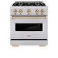 ZLINE Autograph Edition 30 in. 4.2 cu. ft. Classic Gas Range with 4 Burner Cooktop and Convection Gas Oven in Stainless Steel and Champagne Bronze Accents, Open Box-Good Condition