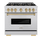 ZLINE Autograph Edition 36 in. 5.2 cu. ft. Classic Gas Range with 6 Burner Cooktop and Convection Gas Oven in Stainless Steel and Champagne Bronze Accents, Open Box-Great Condition