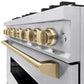 ZLINE Autograph Edition 36 in. 5.2 cu. ft. Classic Gas Range with 6 Burner Cooktop and Convection Gas Oven in Stainless Steel and Champagne Bronze Accents, Open Box-Great Condition
