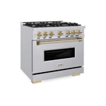 ZLINE Autograph Edition 36 in. 5.2 cu. ft. Classic Gas Range with 6 Burner Cooktop and Convection Gas Oven in Stainless Steel and Champagne Bronze Accents, Open Box-Good Condition